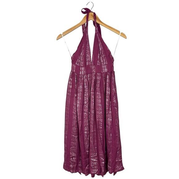Lulu’s Charlize Magenta Striped Purple Halter Midi Dress Sz XS NWT - Picture 3 of 15